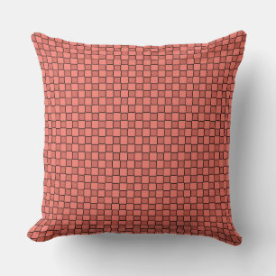 Salmon Pink Black Chequerboard Pattern Throw Pillow