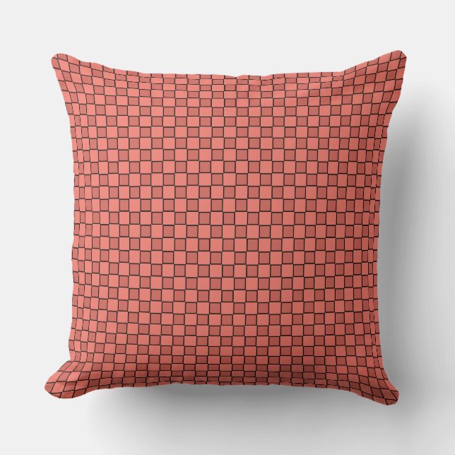Salmon Pink Black Chequerboard Pattern Throw Pillow (Front)