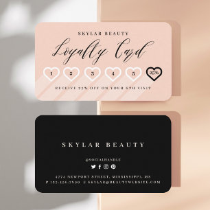 Salmon Pink & Black Stylish Minimal Heart Love Loyalty Card