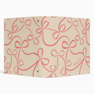 Salmon Pink Bow Pattern Custom Name Binder