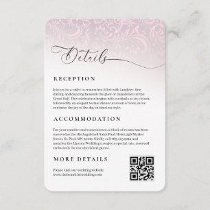Salmon Pink Damask Wedding Reception Card