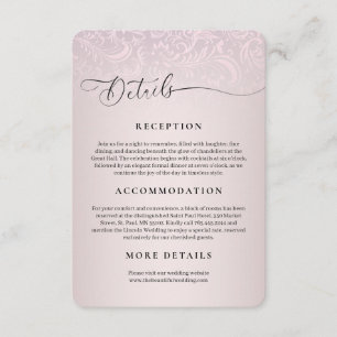 Salmon Pink Damask Wedding Reception Card