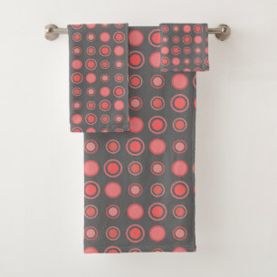 Salmon, pink dots on Grey Bath Towel Set