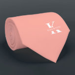 Salmon Pink Elegant Monogram   Name One-Sided Tie<br><div class="desc">An elegant One-Sided necktie featuring a bold white monogram across a pretty Salmon Pink background. On top of this monogram sits your first or last name spelled out in all capitals. Over 40 unique colours are available in both one-sided and two-sided versions. You can browse them by clicking the collection...</div>