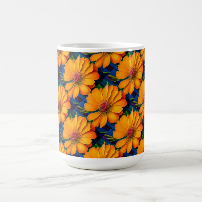 Salmon Pink Floral Pattern Coffee Mug (Center)