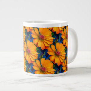 Salmon Pink Floral Pattern Large Coffee Mug