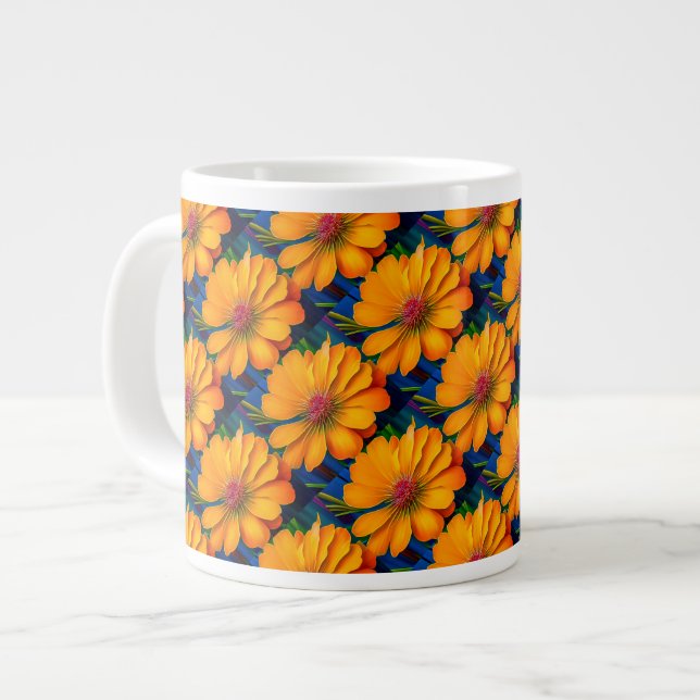 Salmon Pink Floral Pattern Large Coffee Mug (Front Left)