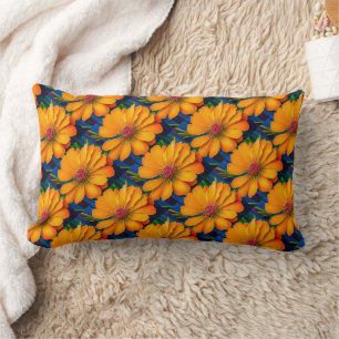 Salmon Pink Floral Pattern Lumbar Pillow