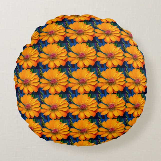 Salmon Pink Floral Pattern Round Pillow (Front)