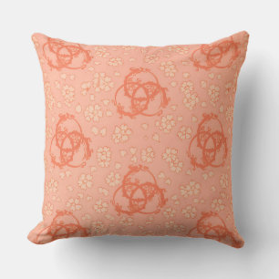 Salmon Pink Flower Design Throw Pillow
