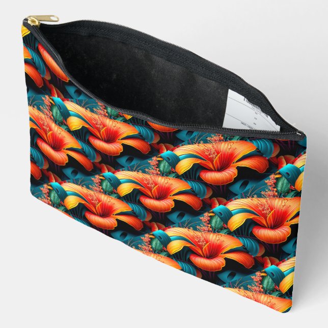 Salmon Pink Flowers Pattern Accessory Pouch (Open)