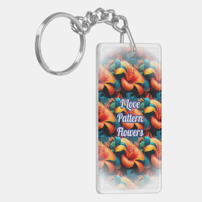 Salmon Pink Flowers Pattern Keychain (Front Left)