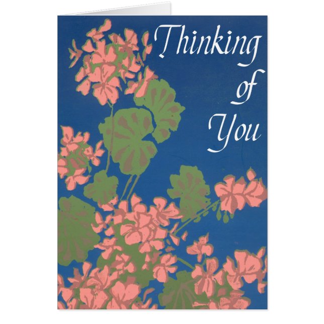 Salmon Pink Geraniums on Blue Thinking of You (Front)