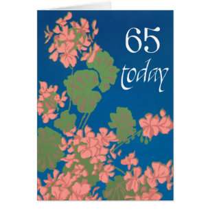 Salmon Pink Geraniums on Deep Blue, 65th Birthday