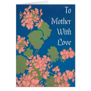 Salmon Pink Geraniums on Deep Blue for Mother