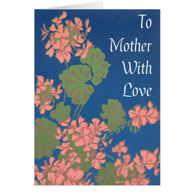 Salmon Pink Geraniums on Deep Blue for Mother (Front)