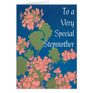 Salmon Pink Geraniums on Deep Blue Stepmother