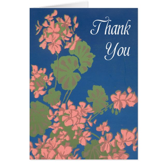 Salmon Pink Geraniums on Deep Blue Thank You (Front)