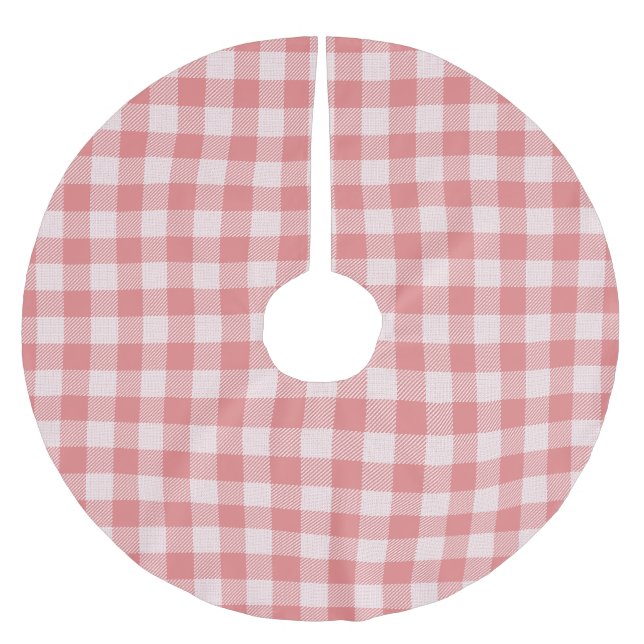 Salmon Pink Gingham Plaid  Brushed Polyester Tree Skirt (Front)