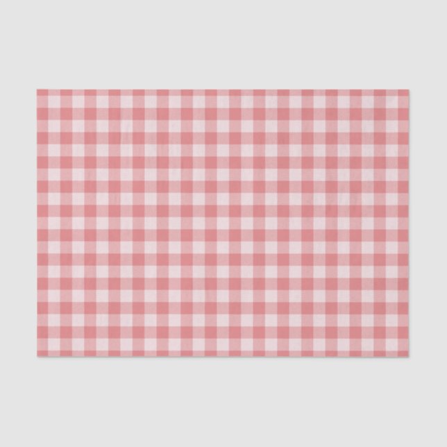 Salmon Pink Gingham Plaid Tissue Paper (Front)