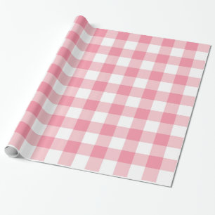 Salmon Pink Gingham Plaid Wrapping Paper