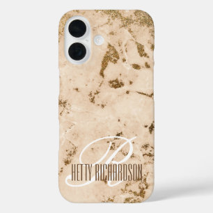 Salmon Pink Glam Marble Effect Glitter Pattern iPhone 16 Case