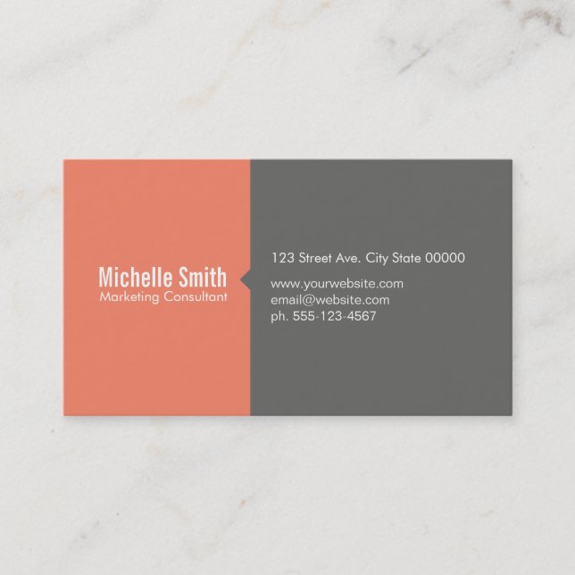 Salmon Pink & Grey Business Card (Front)