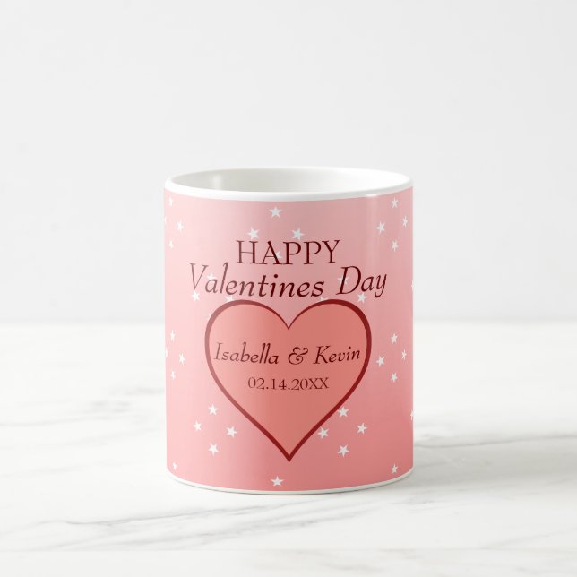 Salmon Pink Heart White Stars Coffee Mug (Center)