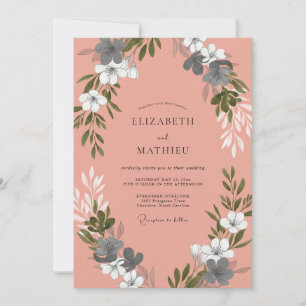 Salmon Pink Illustrative Woodland Wedding Invitation