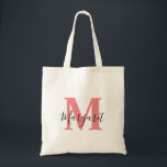 Salmon Pink Monogram Black Script Name Tote Bag<br><div class="desc">Salmon Pink Monogram Black Script Name Tote Bag. Can be given as gift to family and friends on their Birthday and Christmas.</div>