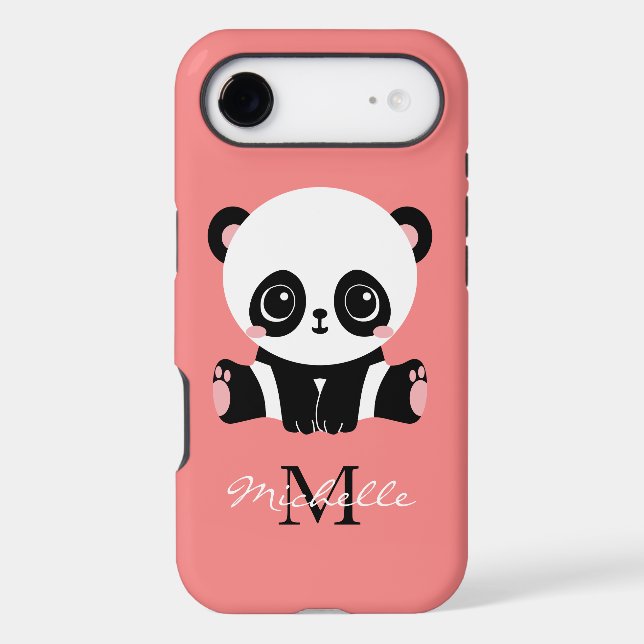 Salmon Pink Panda Monogram Personalized Name (Back)
