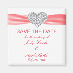 Salmon Pink Ribbon Diamond Save The Date Magnet