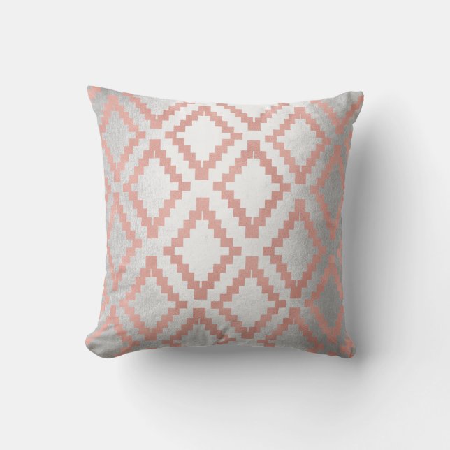 Salmon Pink Rose Gold Ethnic Blush Grey Silver Throw Pillow (Front)