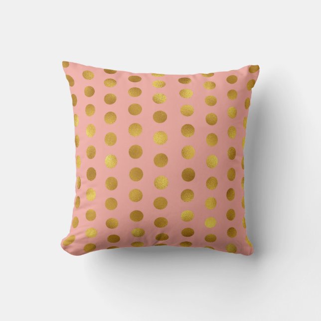 Salmon Pink Rose Gold Polka Big Dots Confetti Throw Pillow (Front)