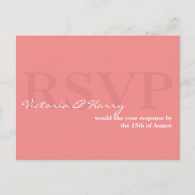 Salmon pink RSVP simple wedding response card (Front)