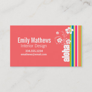 Salmon Pink & Seafoam Green Striped: Aloha Business Card