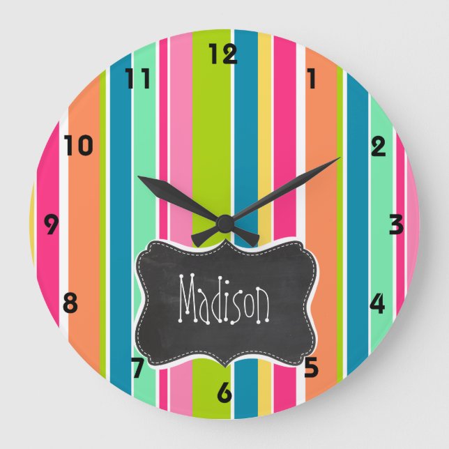 Salmon Pink & Seafoam Green; Vintage Chalkboard Large Clock (Front)