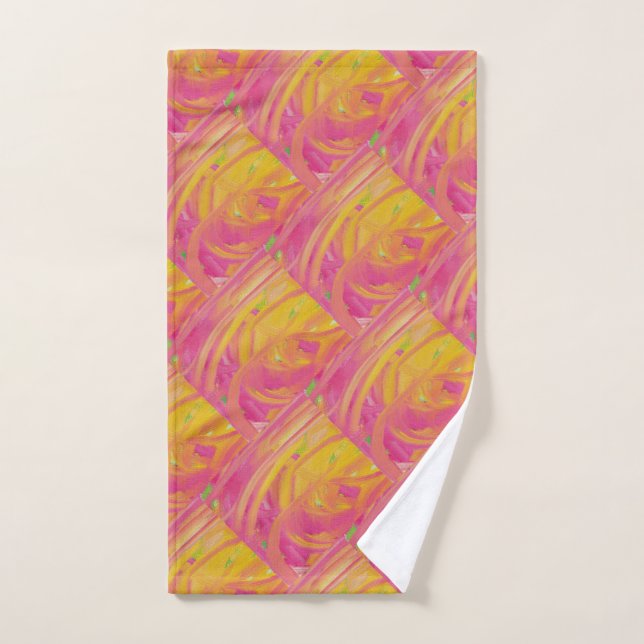 Salmon pink with sunshine orange art design       hand towel (Hand Towel)