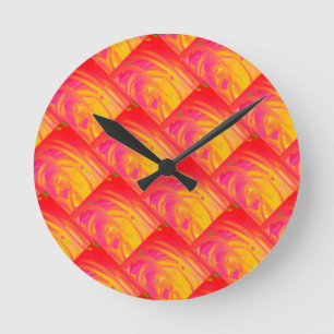 Salmon pink with sunshine orange art design round clock
