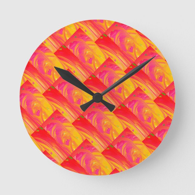 Salmon pink with sunshine orange art design        round clock (Front)