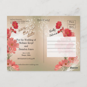 Salmon & Red Flowers/Gold Trim Postcard