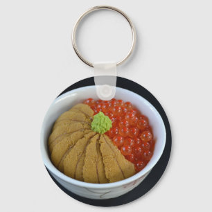 Salmon Roe Urchin Rice Bowl Japanese Food Black Keychain