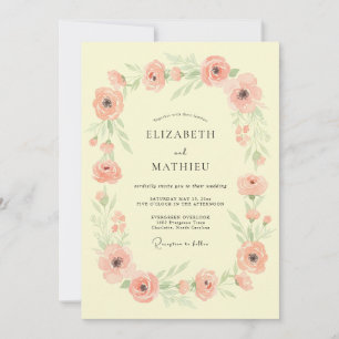 Salmon Romantic Watercolor Spring Wedding Invitation
