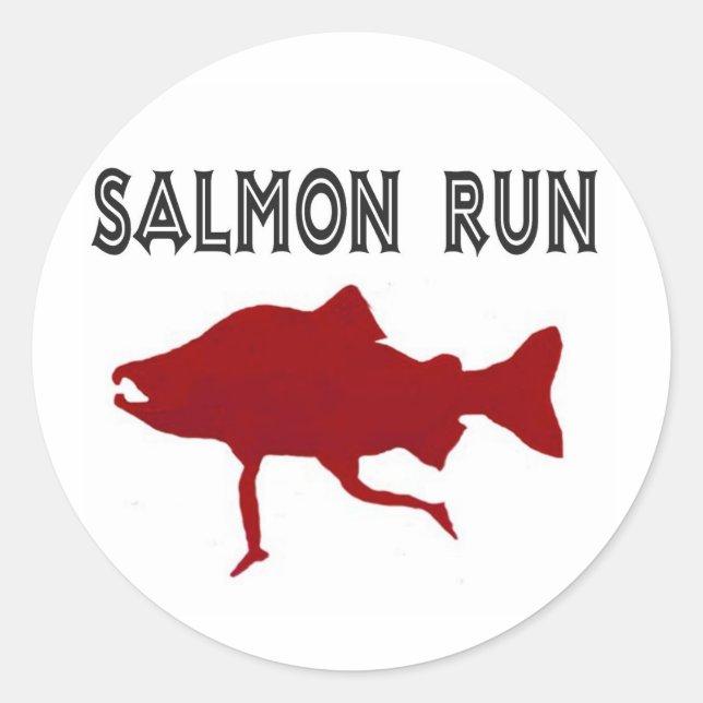 salmon Run Red Classic Round Sticker (Front)