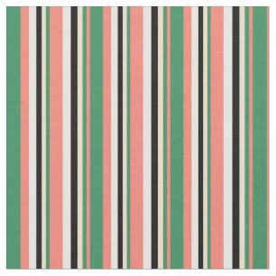 Salmon, Sea Green, Tan, Black, and White Coloured Fabric