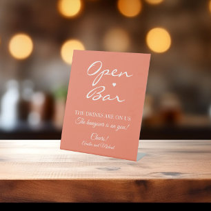 Salmon Signature Script Open Bar Wedding Pedestal Sign