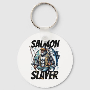 Salmon Slayer Funny Bigfoot Fishing Salmon Fish Keychain