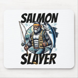Salmon Slayer Funny Bigfoot Fishing Salmon Fish Mouse Pad