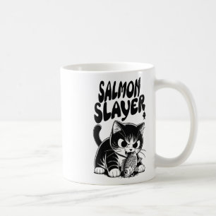 Salmon Slayer Funny Cat Fishing Salmon Fish  Coffee Mug
