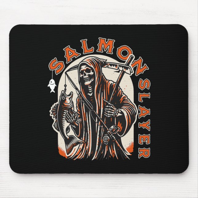 Salmon Slayer Funny Skeleton Fishing Salmon Fish  Mouse Pad (Front)